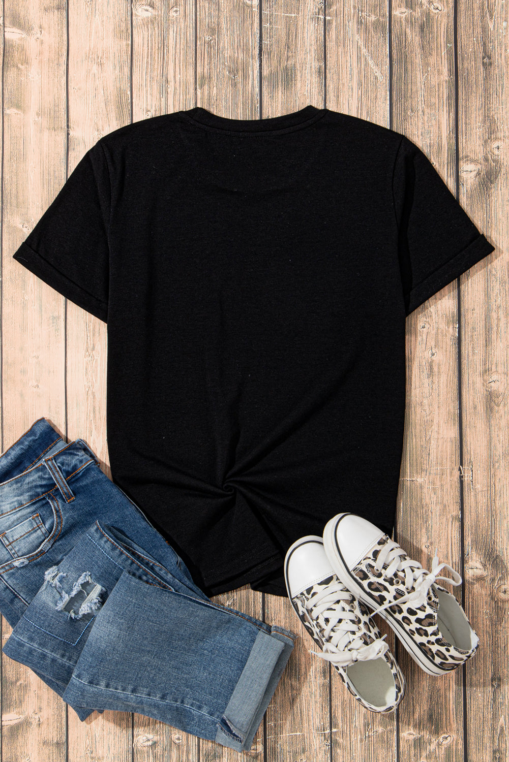 Rose Red Casual Plain Crew Neck Tee