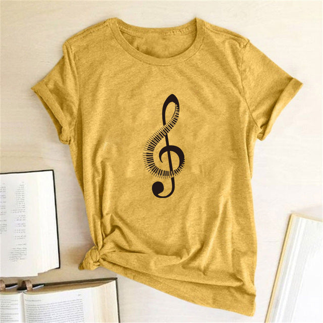 Music Graphic Print Piano Treble Cleft Short Sleeve Grapic Tee Shirt