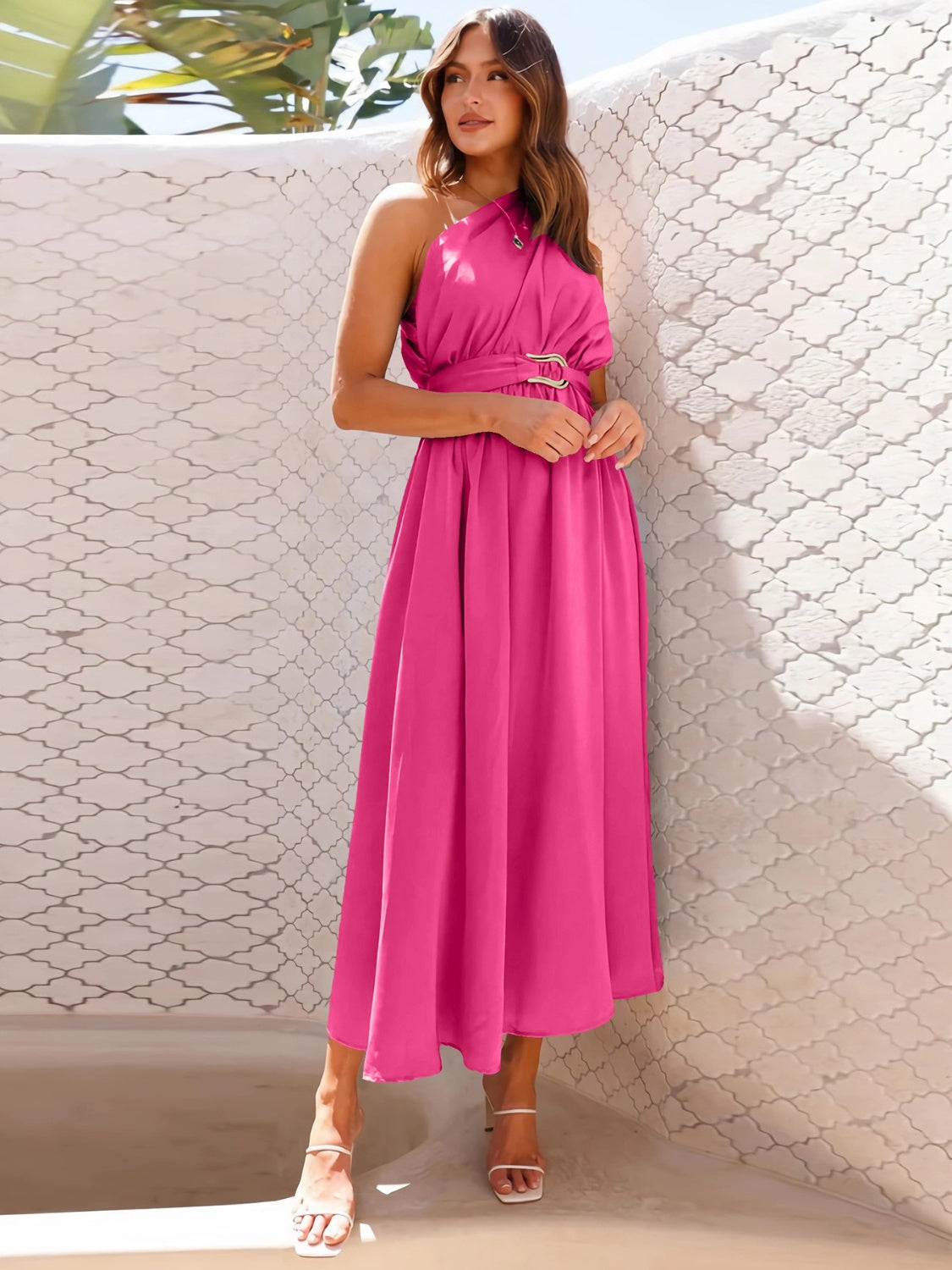 Single Shoulder Basic Boho Midi Dress