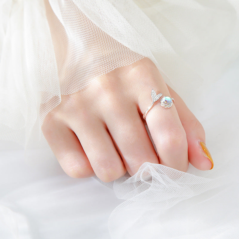 Fishtail Ring Aurora Moonstone Index Finger Ring