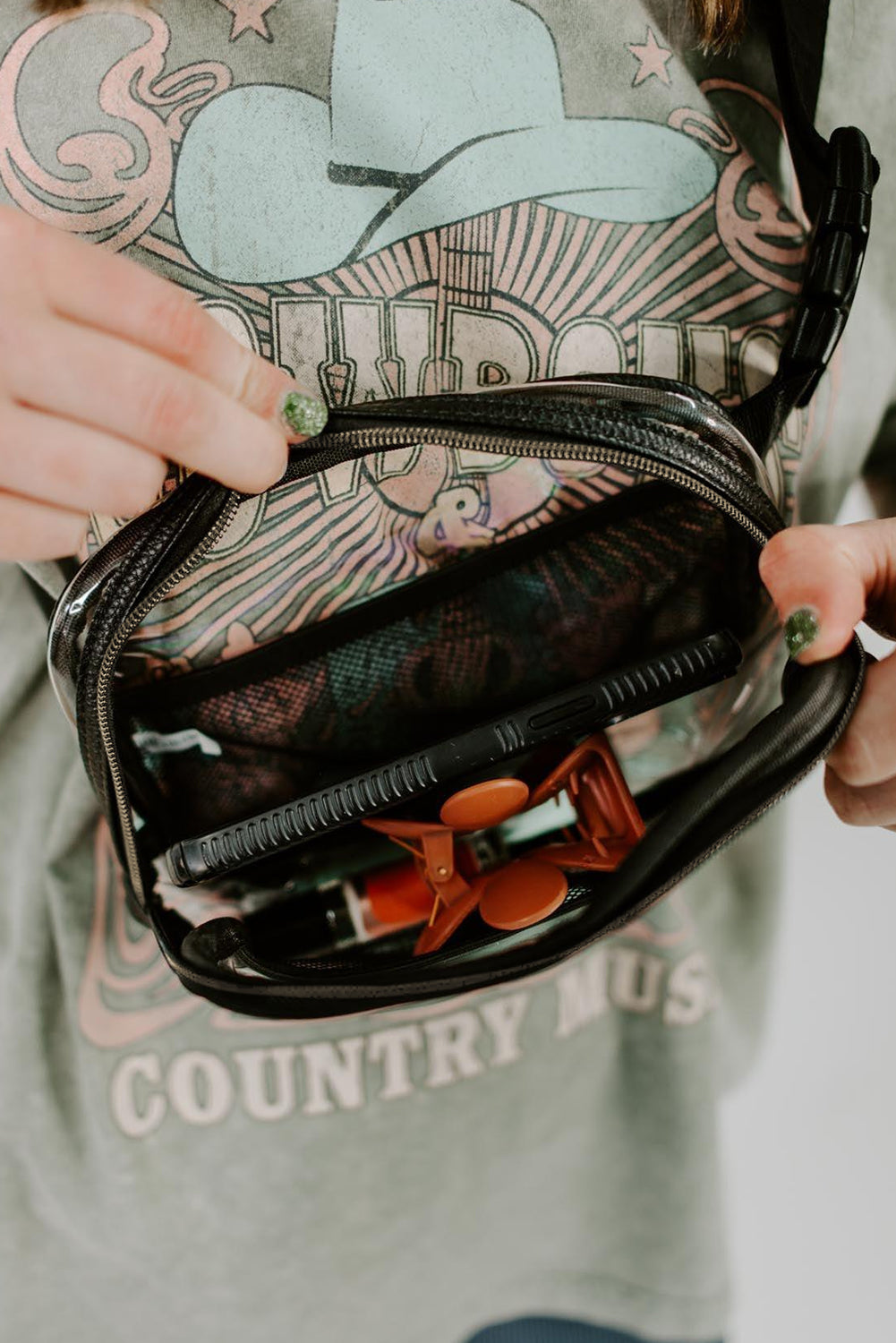 Dark Grey Adjustable Straps Zipper Clear Waist Bag