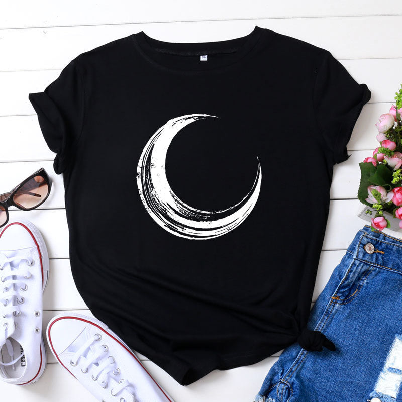 Crescent Moon Graphic Print Casual Round Neck Graphic Tee Shirt