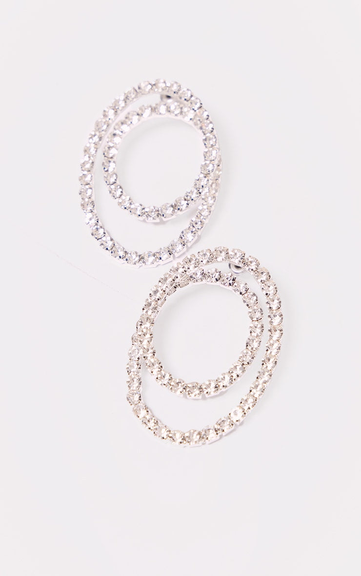 Silver Double Hoop Diamante Earrings