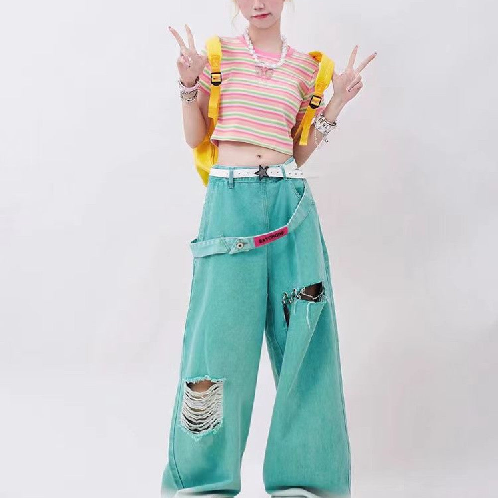 Tattered Dreams Denim Trip Style Colorful Retro Jeans