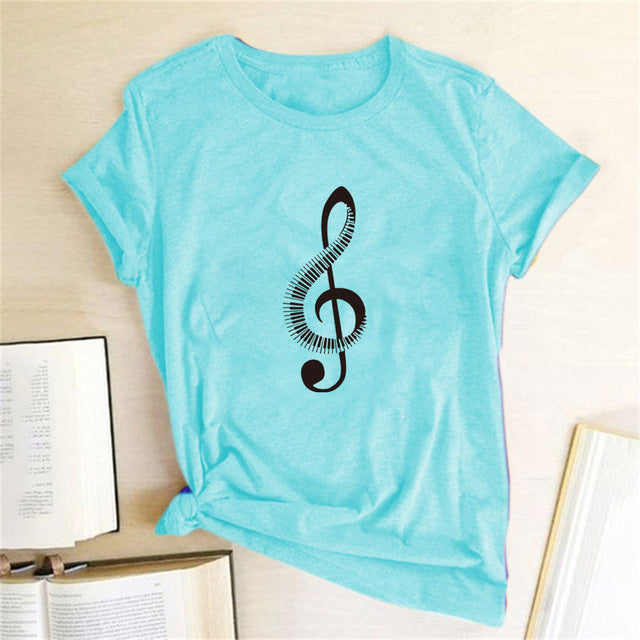 Music Graphic Print Piano Treble Cleft Short Sleeve Grapic Tee Shirt