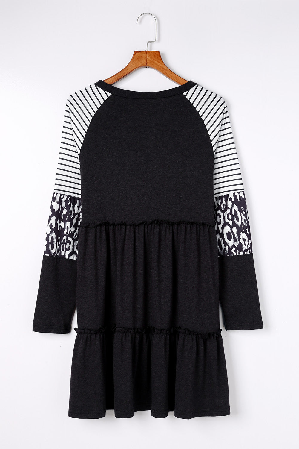 Multicolor Striped Leopard Raglan Sleeve Textured Dress