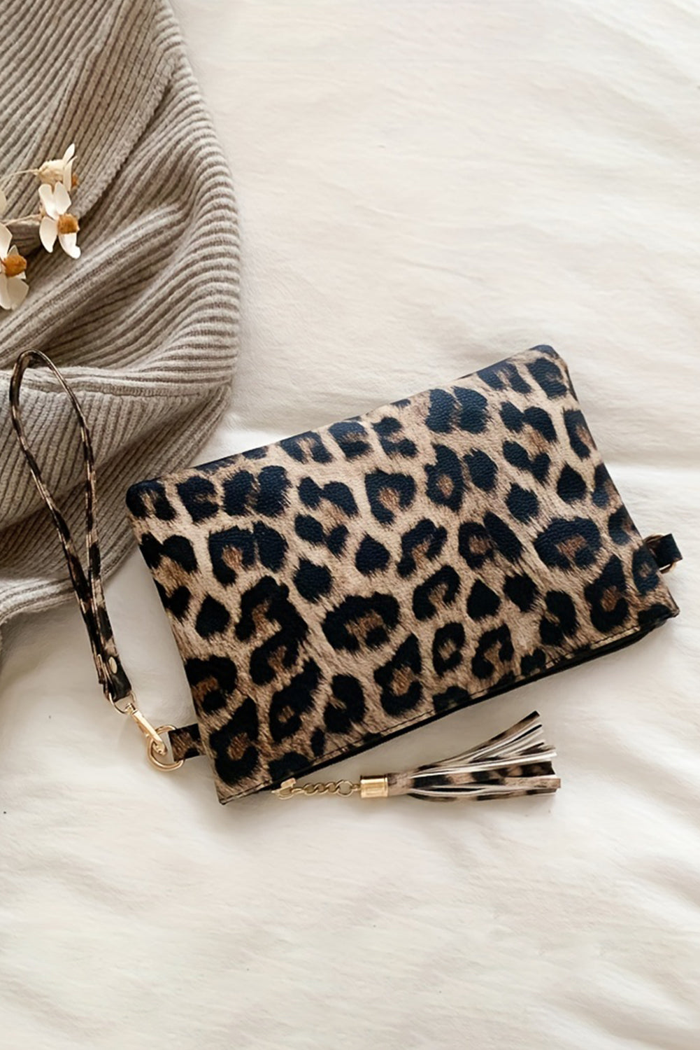 Chestnut Leopard Print Wrist Strap Zipped Wallet