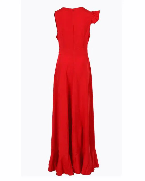 Deep V-Neck Ruffle Hem Slit Maxi Dress