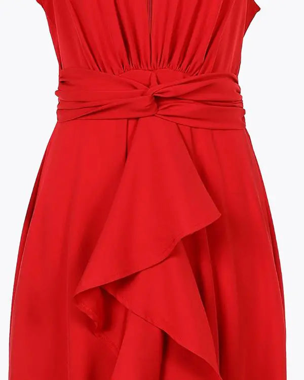 Deep V-Neck Ruffle Hem Slit Maxi Dress