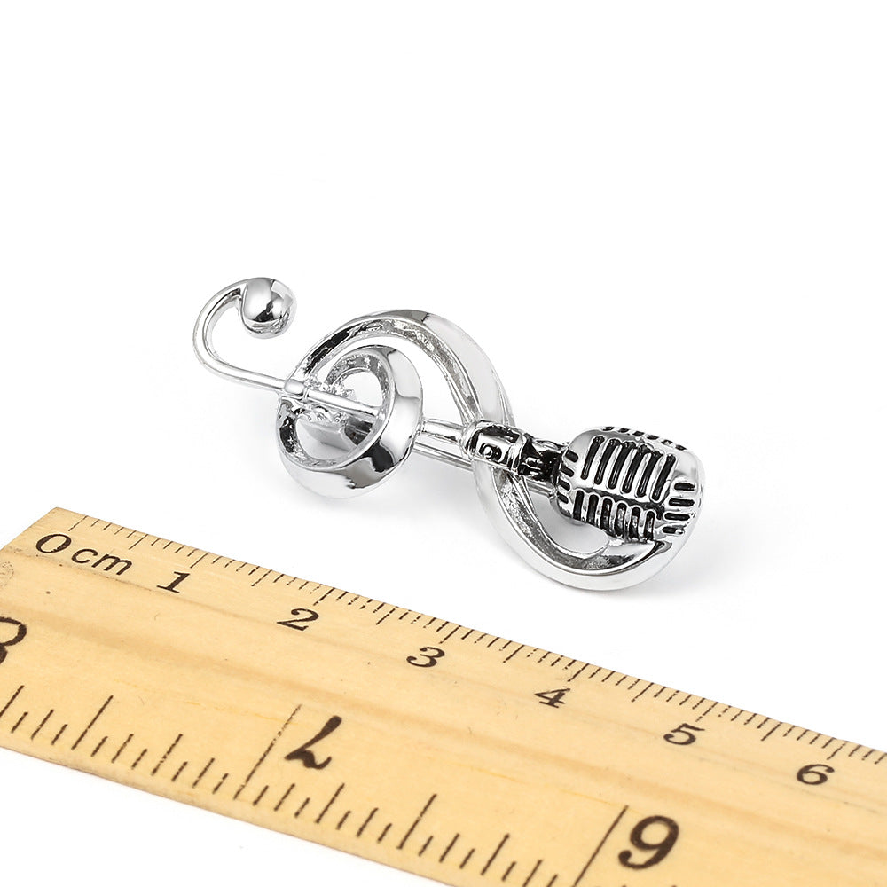 Retro Treble Cleft Microphone Metal Pin