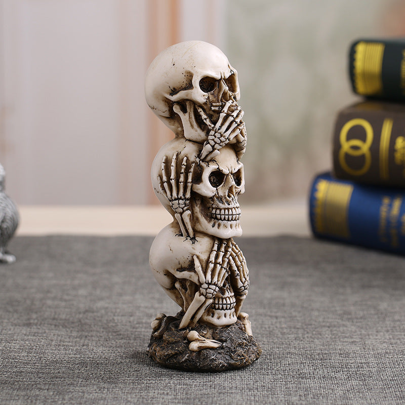 Hear-no See-no Speak-no Evil Skull Statue Home Decor For Office Or Halloween