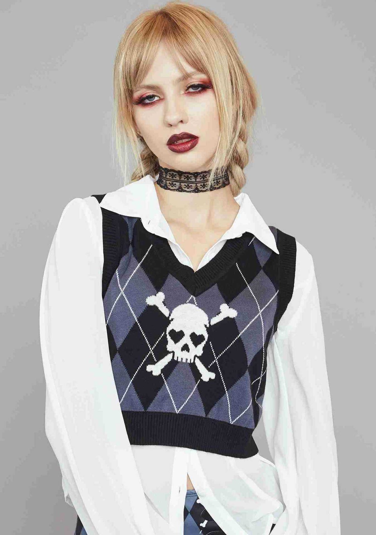 Printed Preppy Skull And Crossbones Punk Rock Fashion Sweater Vest