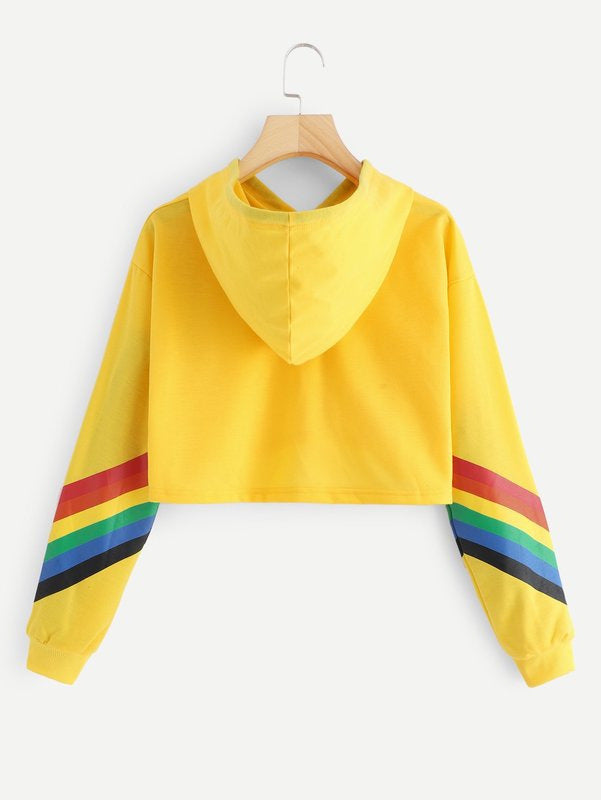 Rainbow Striped Love Pullover Cropped Graphic Print Sweatshirt