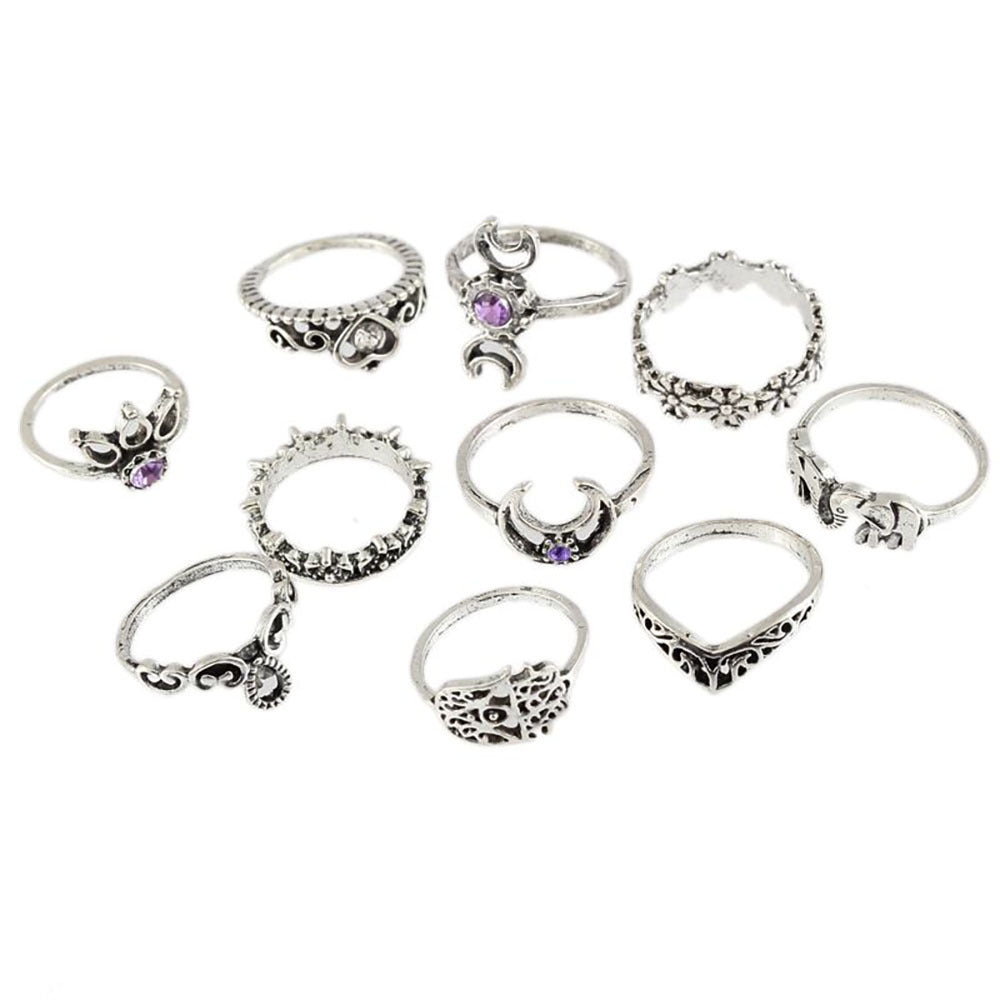 Elephant Palm Crown Ring Set