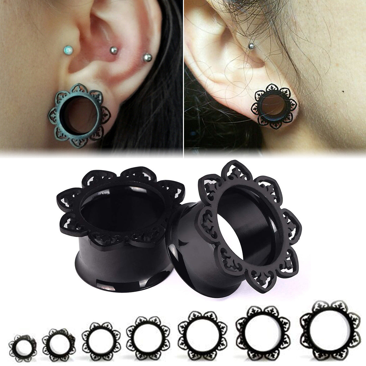 Black brass tunnel earplugs only gorgeous copper perforated jewelry ear expander