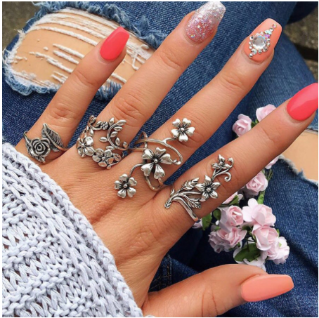 Boho Rhinestone Ring Set