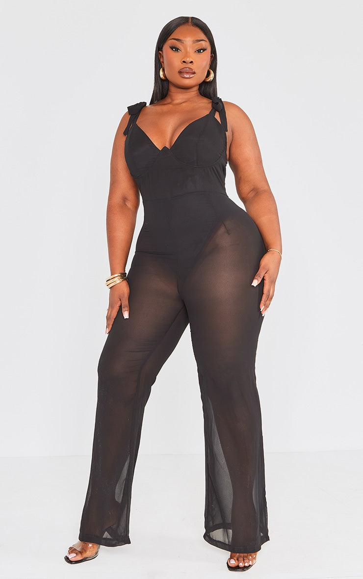 Plus Black Underwire Detail Jumpsuit