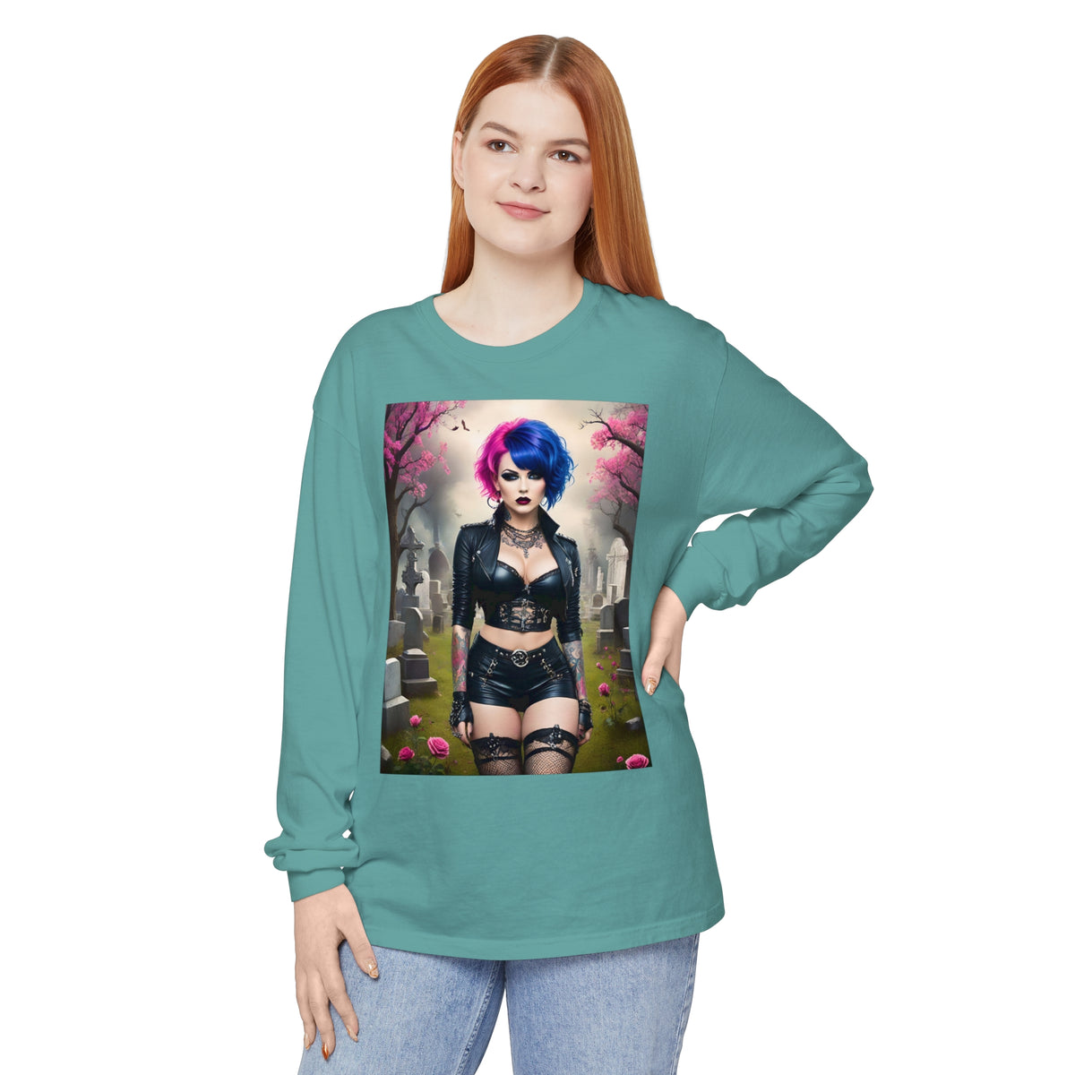 Goth Graveyard Girl Series - Design Thirteen - Unisex Garment-dyed Long Sleeve T-Shirt