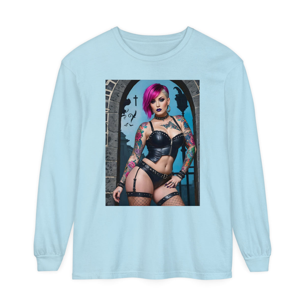 Goth Graveyard Girl Series - Design Six - Unisex Garment-dyed Long Sleeve T-Shirt