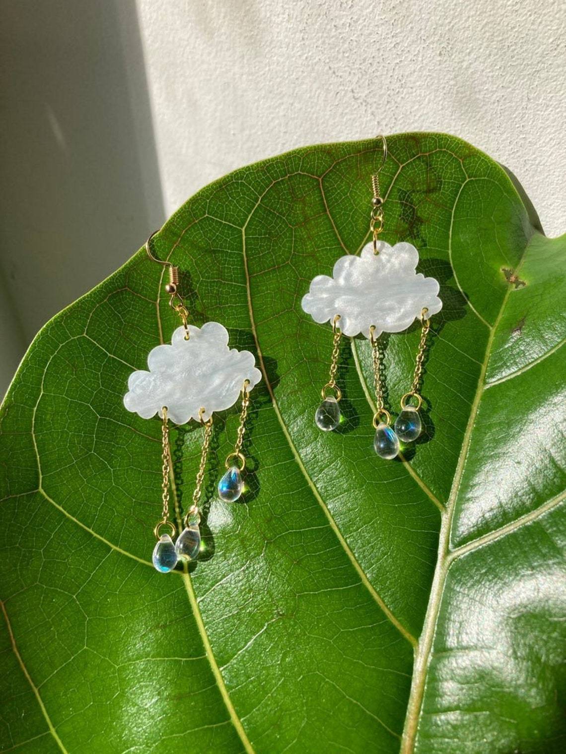 Creative Acrylic Rain Cloud Earrings With Crystal Rain Drop Detail