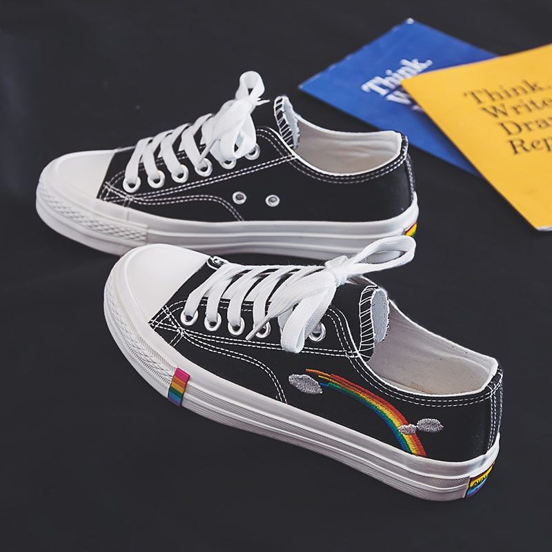 Multiple Style Rainbow Canvas Fashion Sneakers Low Top and High Top Tennis Shoes