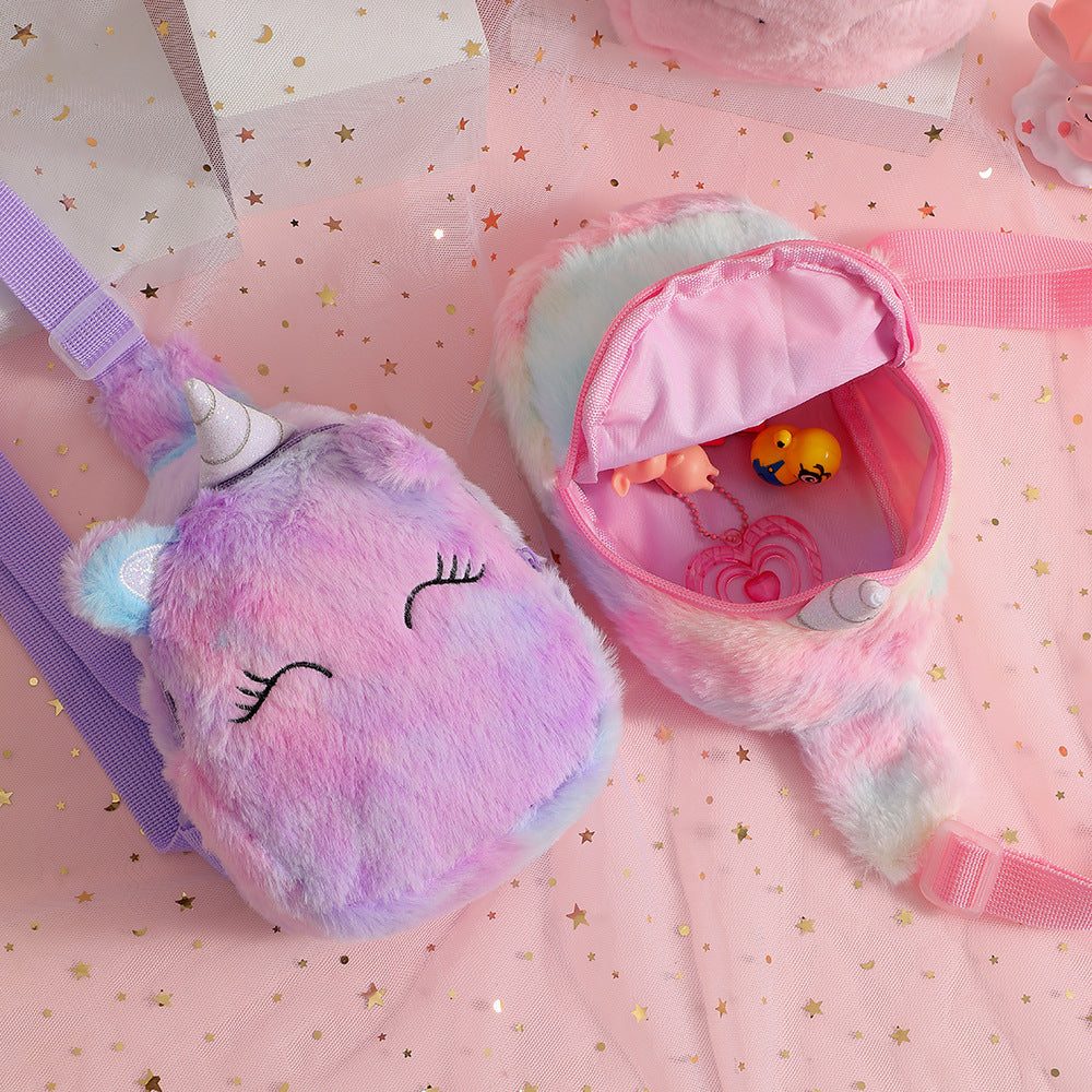 Cartoon Plush Squinting Unicorn Novelty Crossbody Shoulder Bags