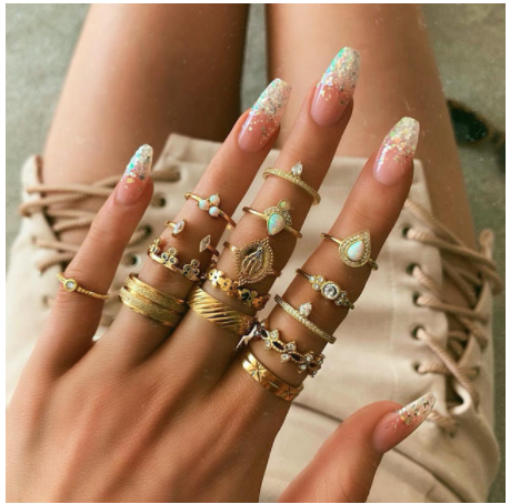 Boho Rhinestone Ring Set