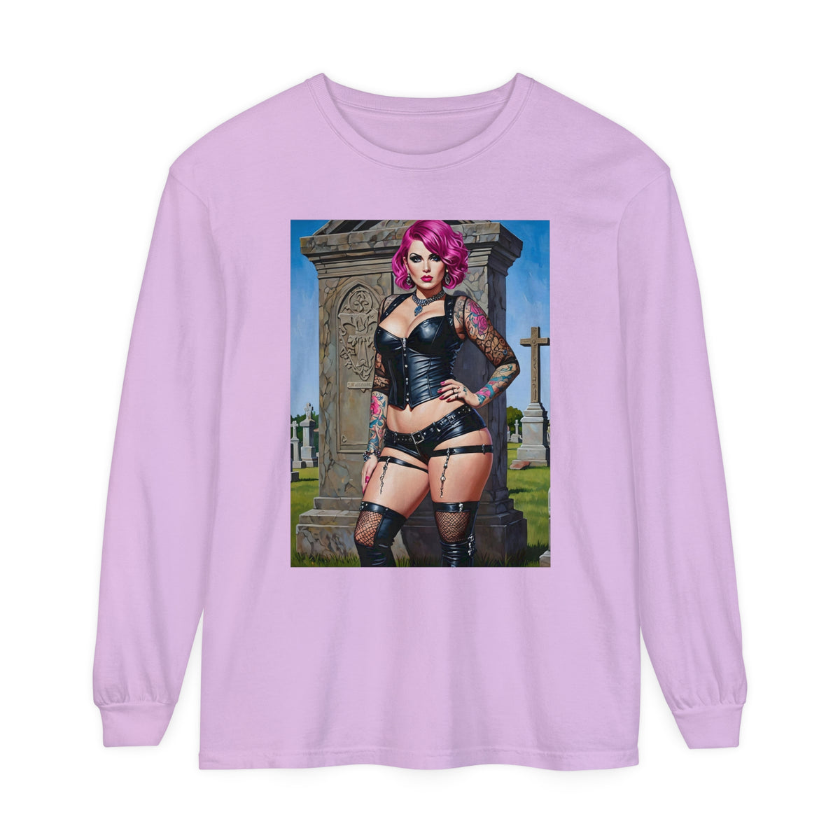 Goth Graveyard Girl Series - Design Two - Unisex Garment-dyed Long Sleeve T-Shirt