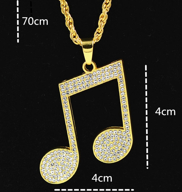 Music Note Bling Pendant Necklace