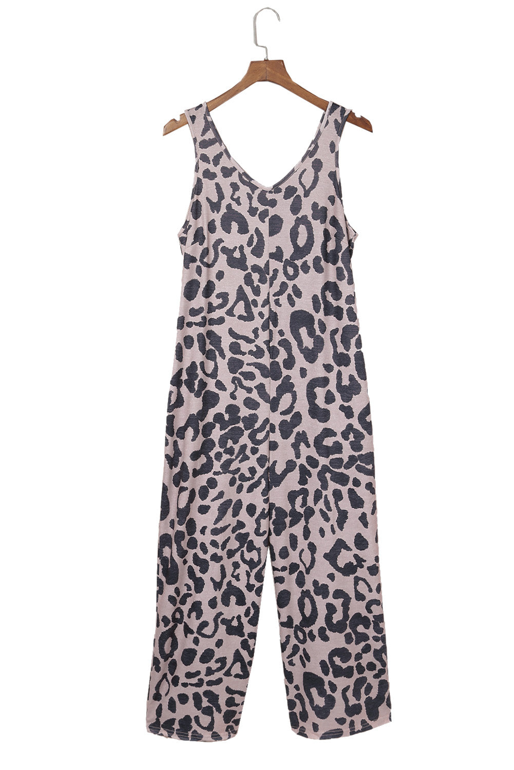 Leopard Print Pockets Sleeveless Wide Leg Jumpsuit