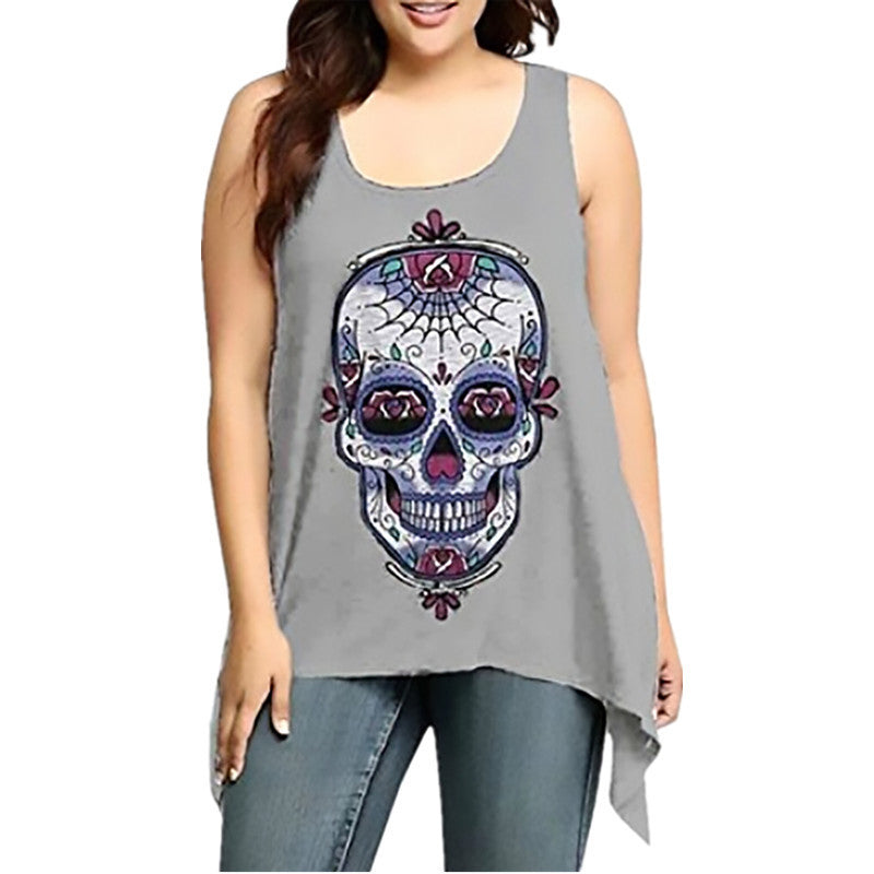 Skull Print Flowy Graphic Print Tank Top