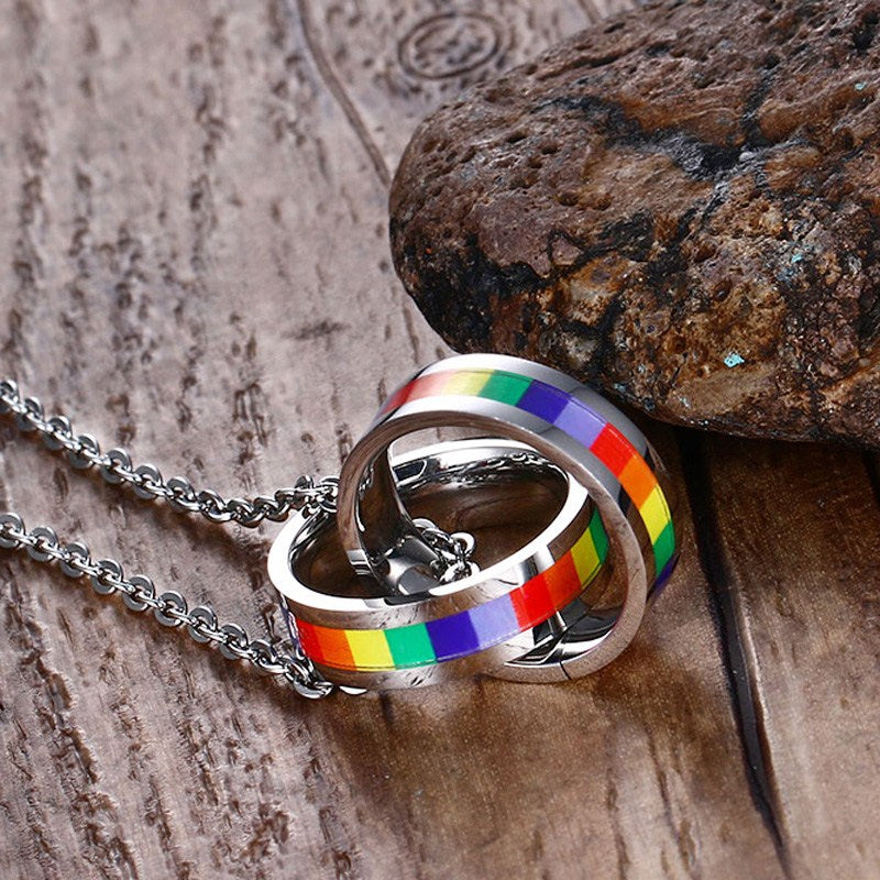 Rainbow double circle necklace pendant