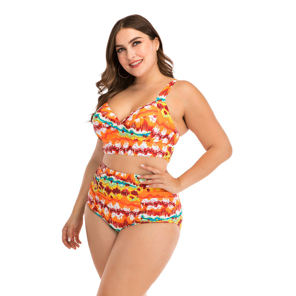 Plus Size Two Piece Tie Dye All Over Print Swimsuit