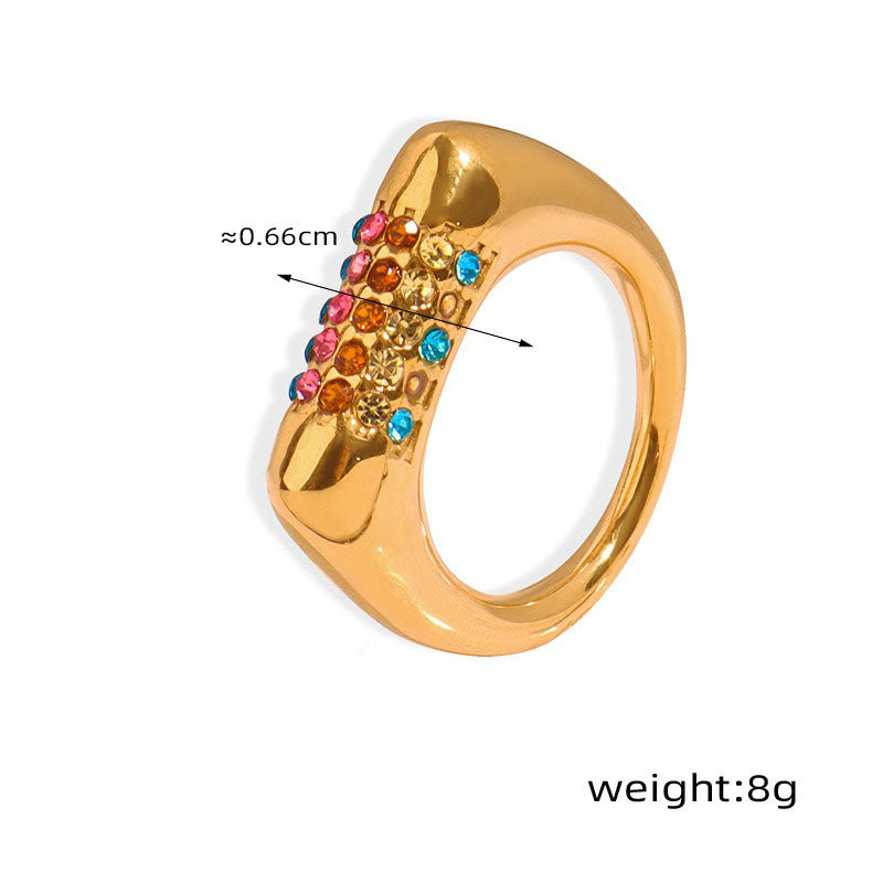 18K gold simple and elegant geometric inlaid zircon design versatile ring