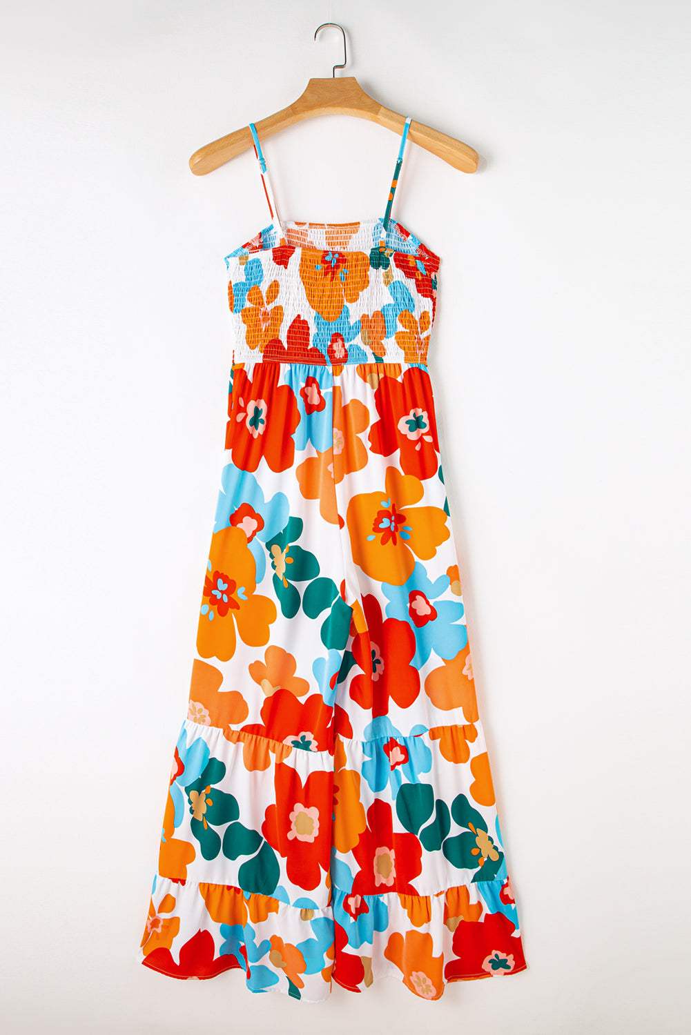 Orange Floral Spaghetti Straps Smocked Wide Leg Jumpsuit | Women’s Summer Fashion