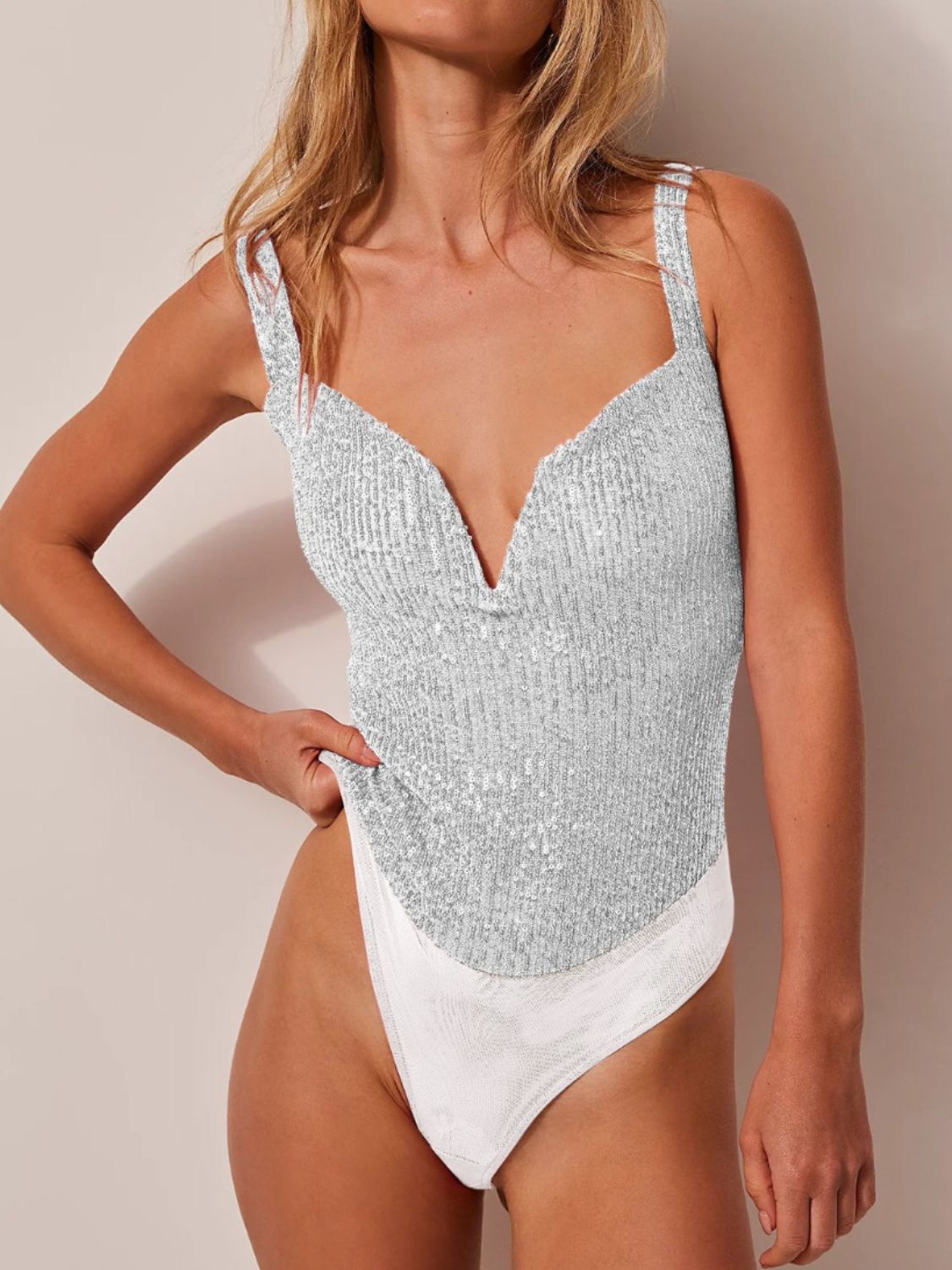 Elegant Sequin Wide Strap Bodysuit