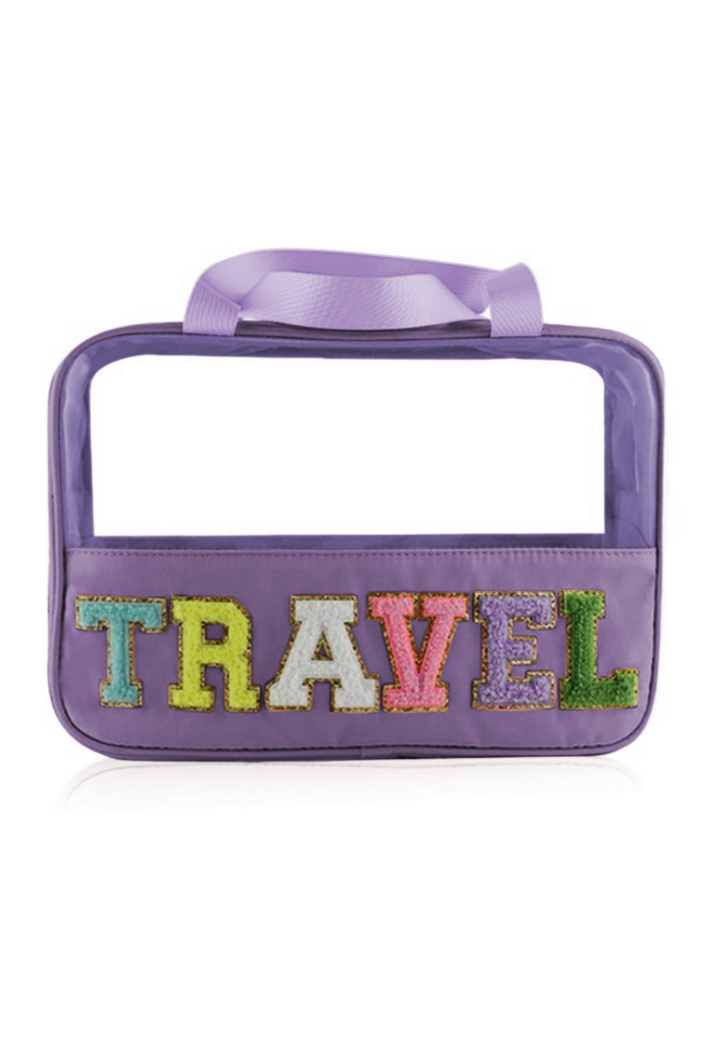 Pink Purple TRAVEL Chenille Letter Clear PVC Makeup Bag