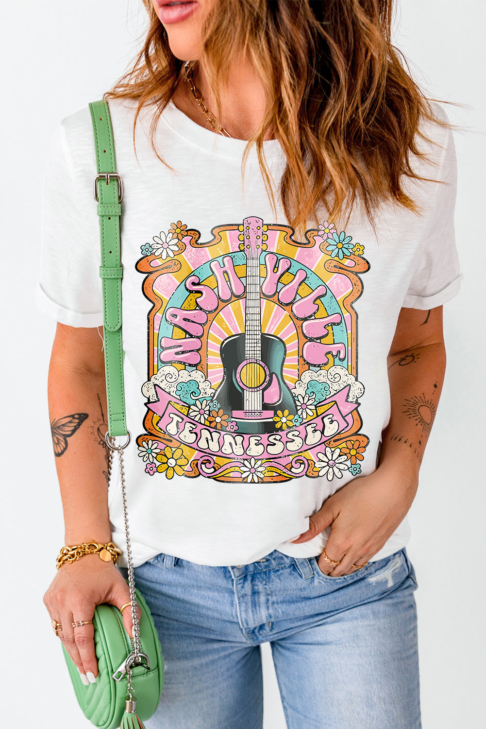 White Music Festival Nashville Letter Print Graphic Tee