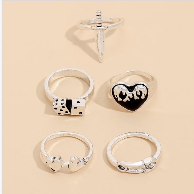 Roll The Dice With Your Heart Retro Zinc Alloy Ring Set