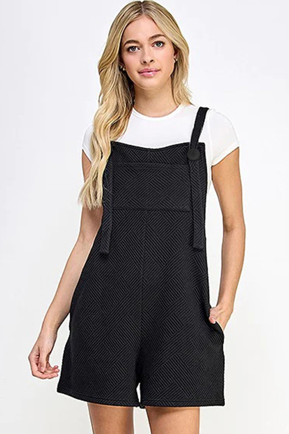 Black Adjustable Straps Textured Romper