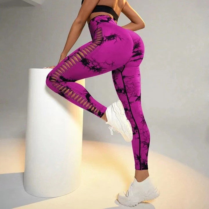 Tie Dye Printed Yoga Pants High Waist Butt Lift Seamless Sports Gym Fitness Leggings Slim Pants For Women Tight Trousers