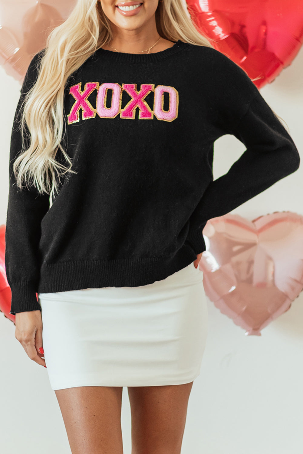 Black Howdy Heart Graphic Round Neck Casual Sweater