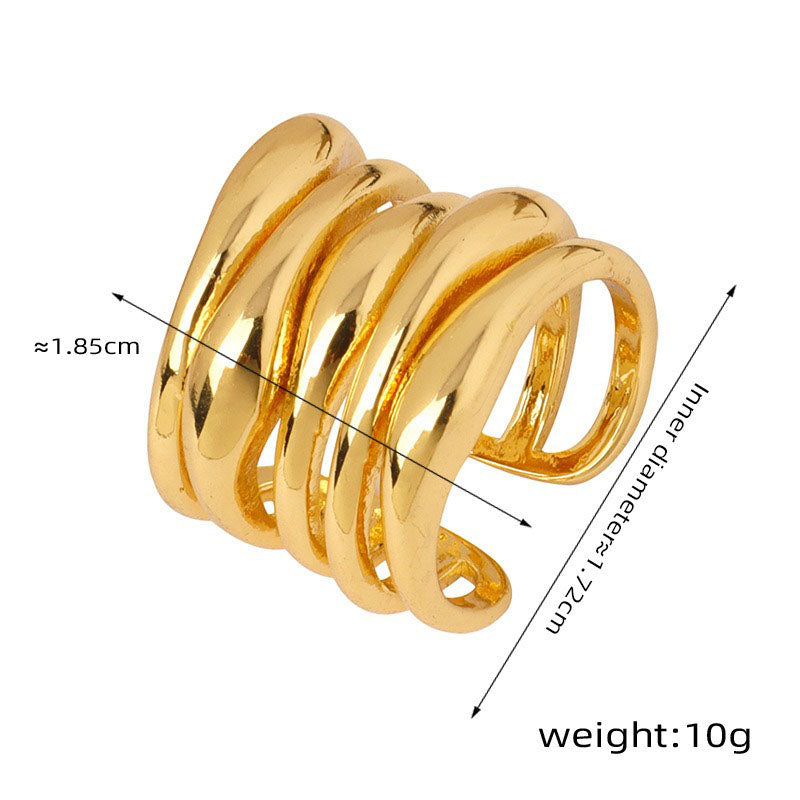 18K gold fashionable and personalized irregular-shaped multi-layered cross design versatile ring