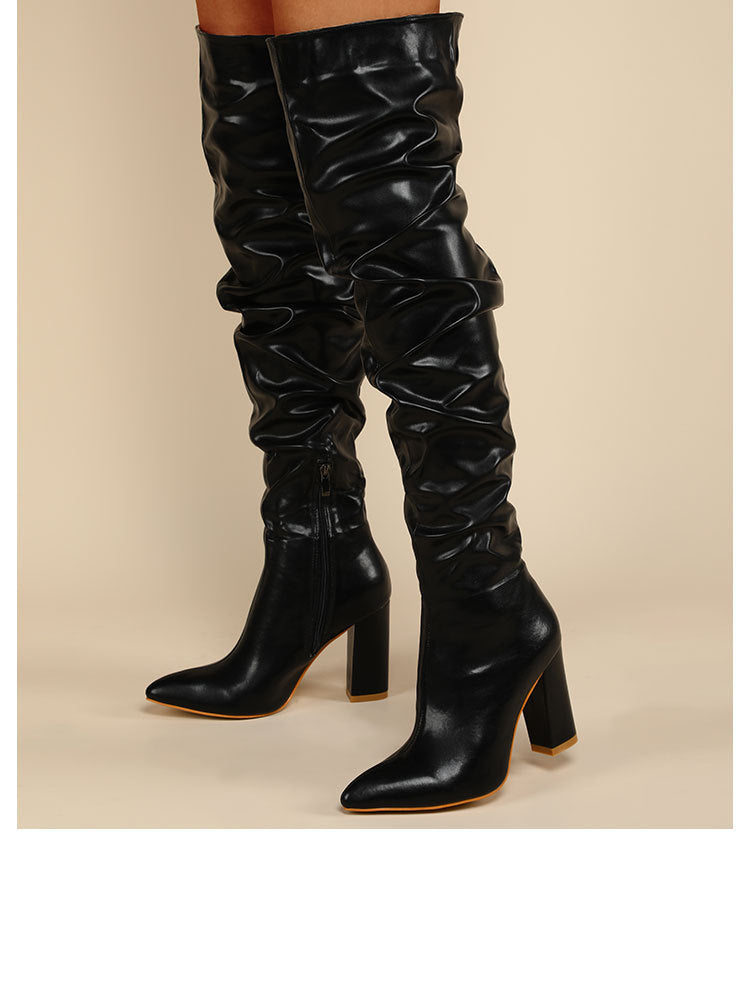 Chunky Heel High Zipper Over The Knee Boots