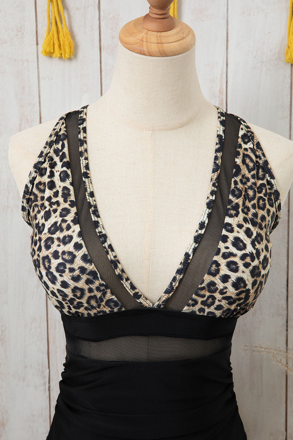 Leopard Print Mesh Insert V-Neck High Waist Monokini | Women’s Swimwear