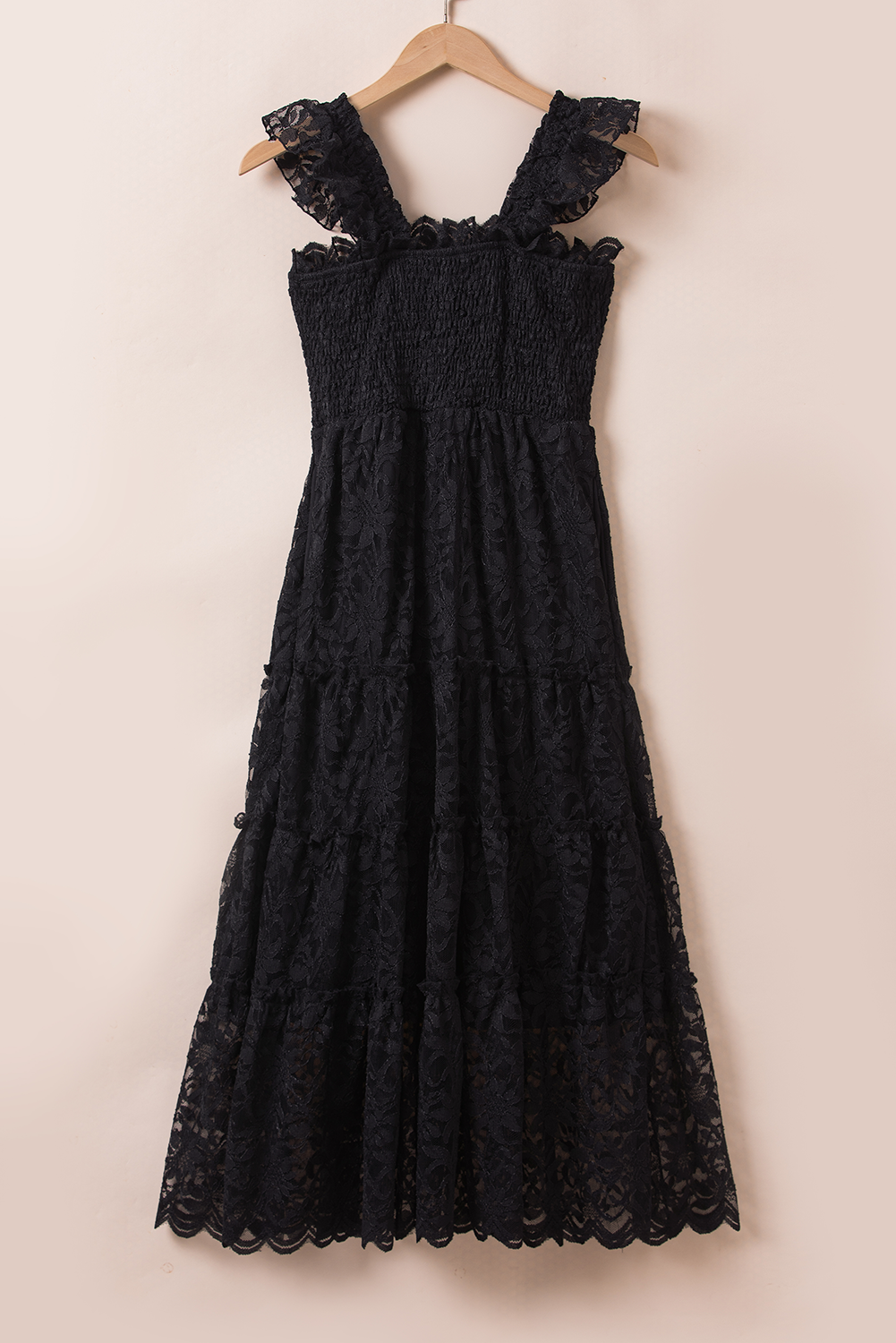 Black Lace Smocked Bodice Sleeveless Midi Dress - Elegant Women's Cocktail Dress