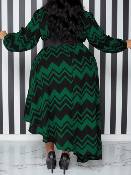 Striped Long-Sleeved Dress (With Belt) HFLDZA2QYS