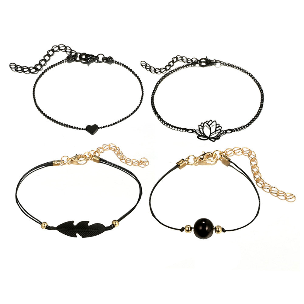 New Jewelry Black Love Heart Openwork Lotus Ball Leaf Bracelet Bracelet Four-piece Set