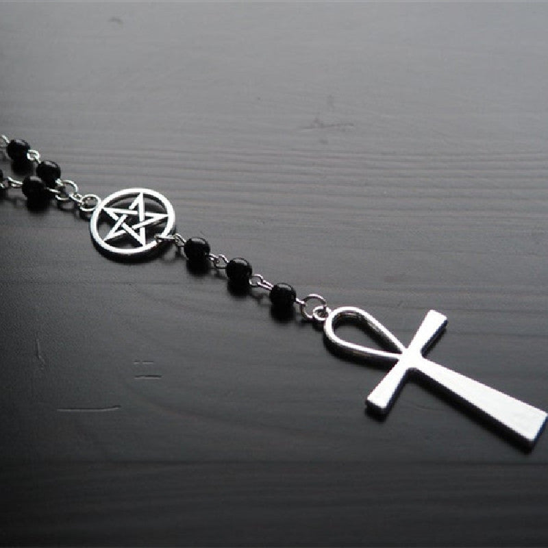 Gothic Silver Inverted Cross Pendant Necklace