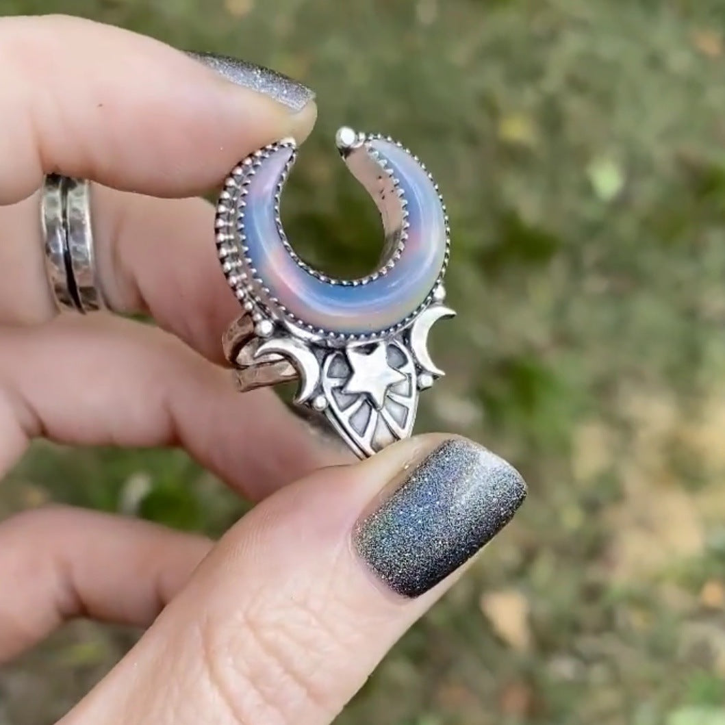 Epoxy Alloy Large Moon And Stars Crescent Moon Ring